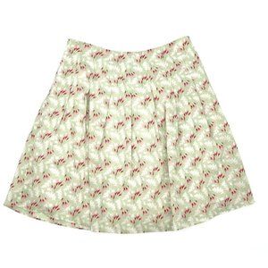 Lands End Cotton Yoke Waist Floral Skirt Pleated Lined Cottage Green Pink 14